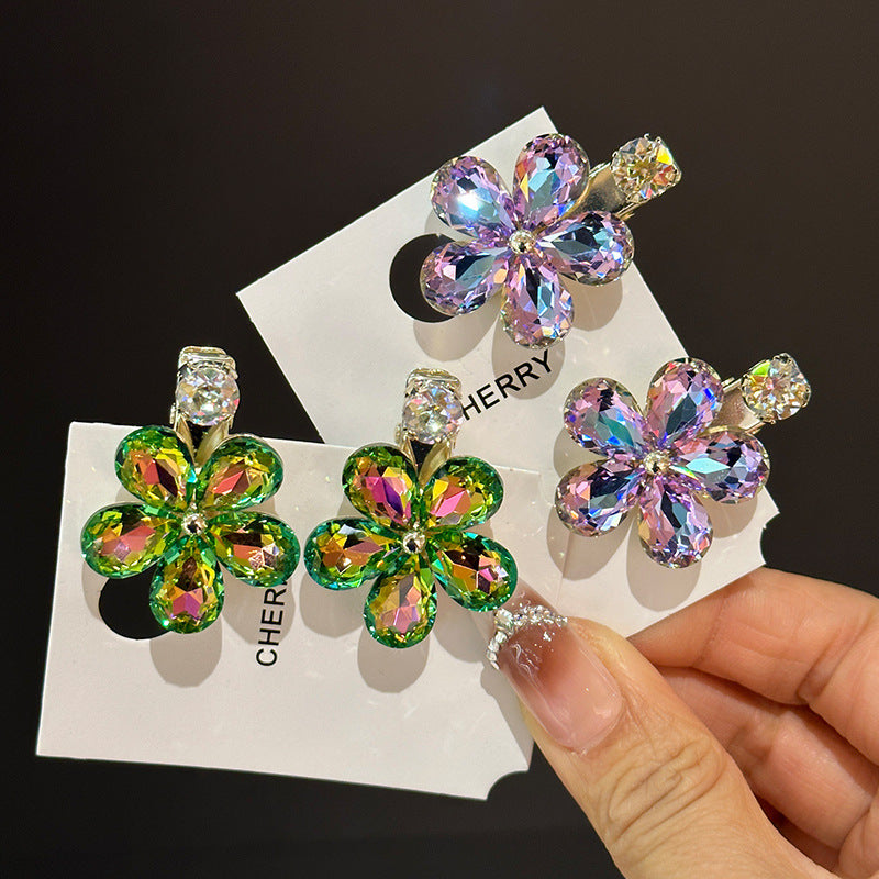 Fantasy Crystal Flowers Exquisite Side Barrettes by edenista