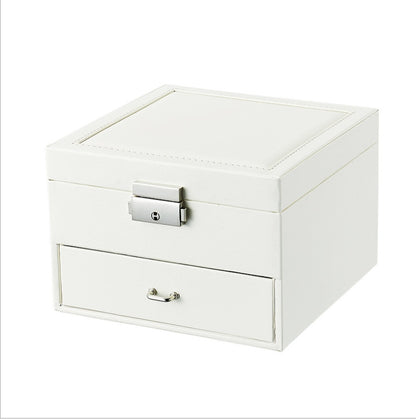 Jewelry box white PU leather edenista with top lid and bottom drawer for earrings and rings