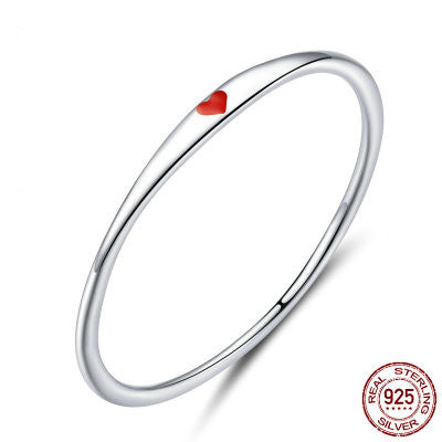 925 Sterling Silver Round Circle Pure Finger Ring Simple Heart Engrave Rings by edenista