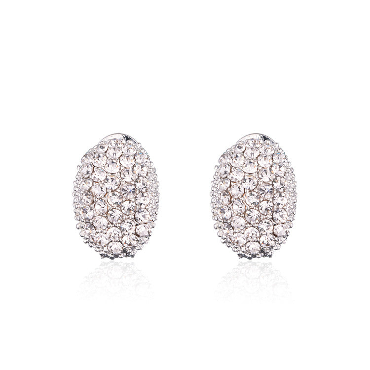 CJ women's oval rhinestone button earrings, silver-tone crystal stud pair
