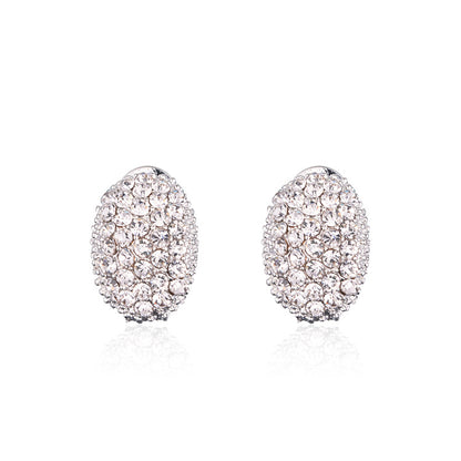 CJ women's oval rhinestone button earrings, silver-tone crystal stud pair