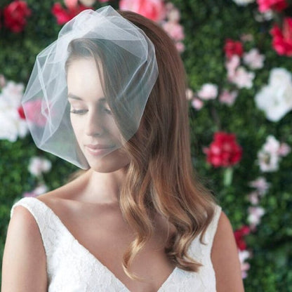 Bridal mesh veil, white short-style hijab for wedding ceremonies
