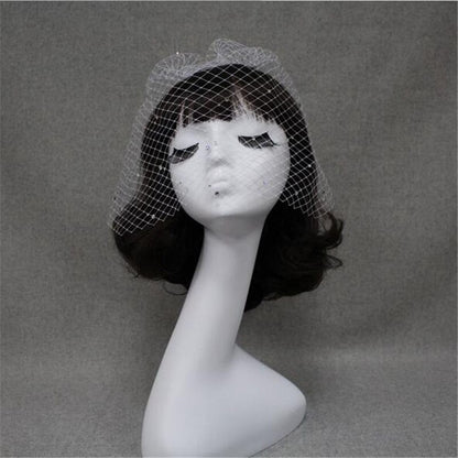 Bridal veil with rhinestone mesh hair comb, hand-sewn, white cj brand with large-hole netting