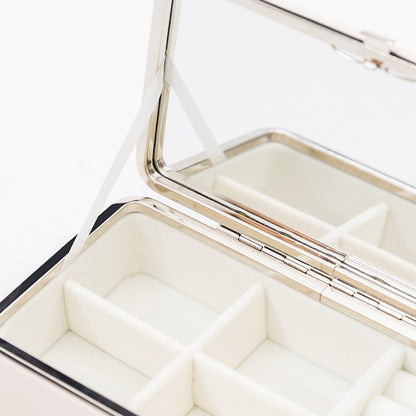 PU jewelry storage box by edenista, glass lid, large capacity, white interior dividers.