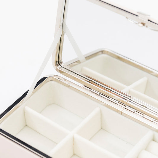 PU jewelry storage box by edenista, glass lid, large capacity, white interior dividers.