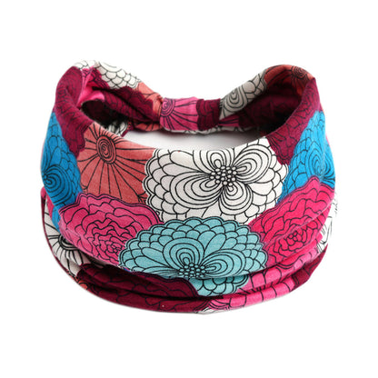 Bohemian Cashew Yoga Sports Headband with multicolor floral pattern, absorbent elastic tube for workouts