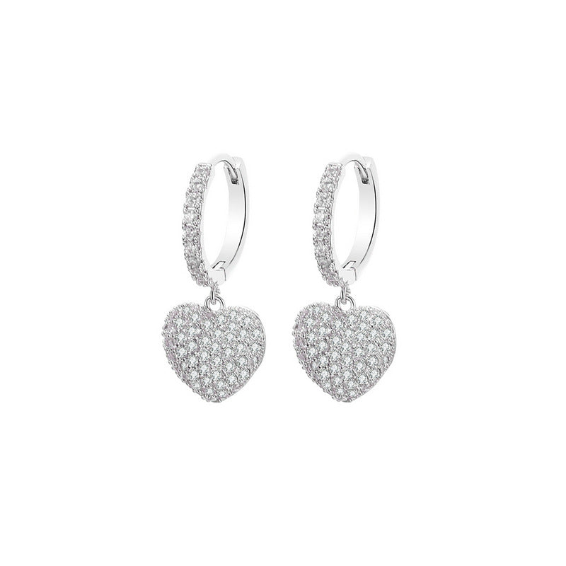 Personalized wild copper zirconium diamond earrings; silver-tone hoops with pavé heart drops (2)