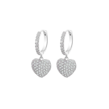Personalized wild copper zirconium diamond earrings; silver-tone hoops with pavé heart drops (2)