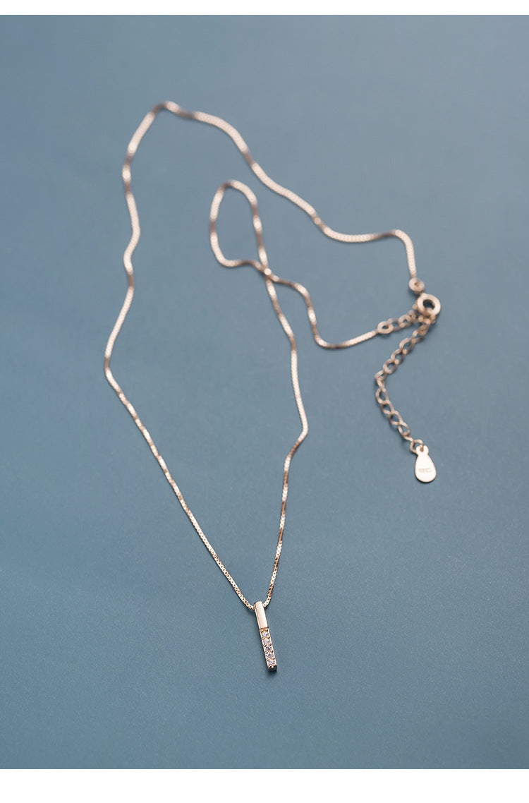S925 Sterling Silver Micro Diamond Vertical Bar Temperament Clavicle Necklace Women by edenista