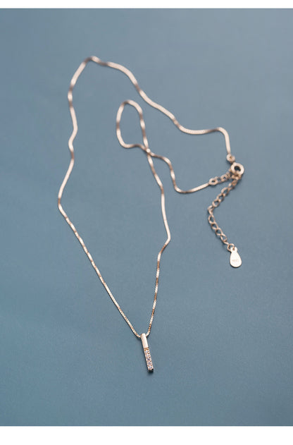 S925 Sterling Silver Micro Diamond Vertical Bar Temperament Clavicle Necklace Women by edenista