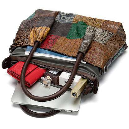 Multicolored patchwork handbag with embossed patterns by edenista