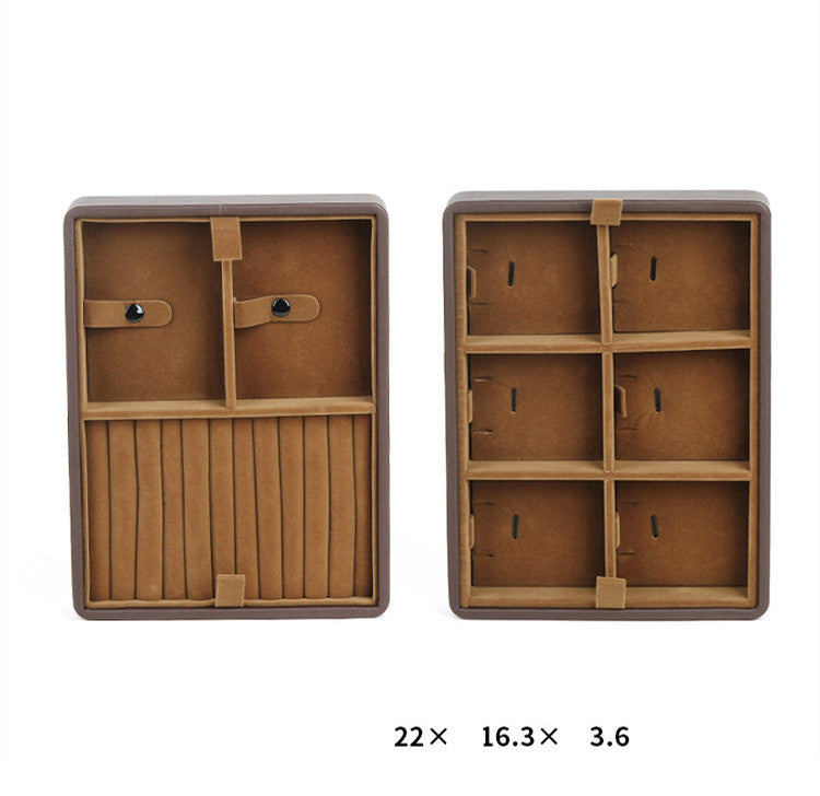 edenista Leather Travel Jewelry Box, double-layer detachable storage, brown leather with ring slots and 6 compartments
