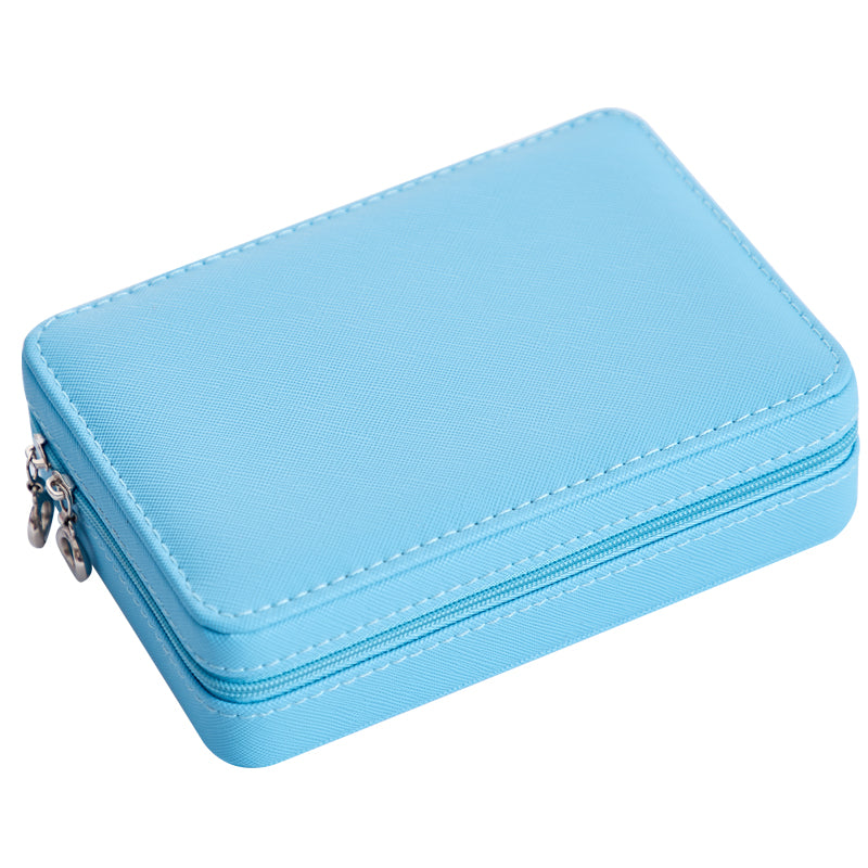 Multifunctional blue fabric jewelry storage box with zipper for earrings and rings