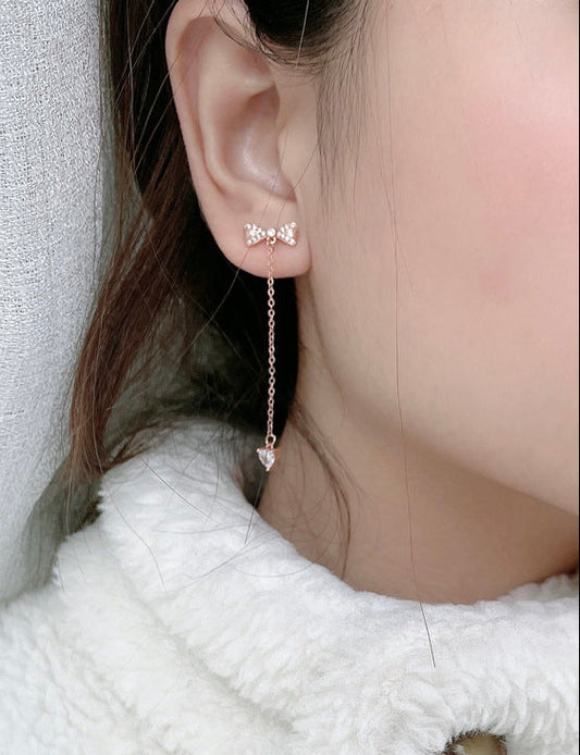 Sterling Silver Bowknot Tassel Simple Stud Earrings by edenista