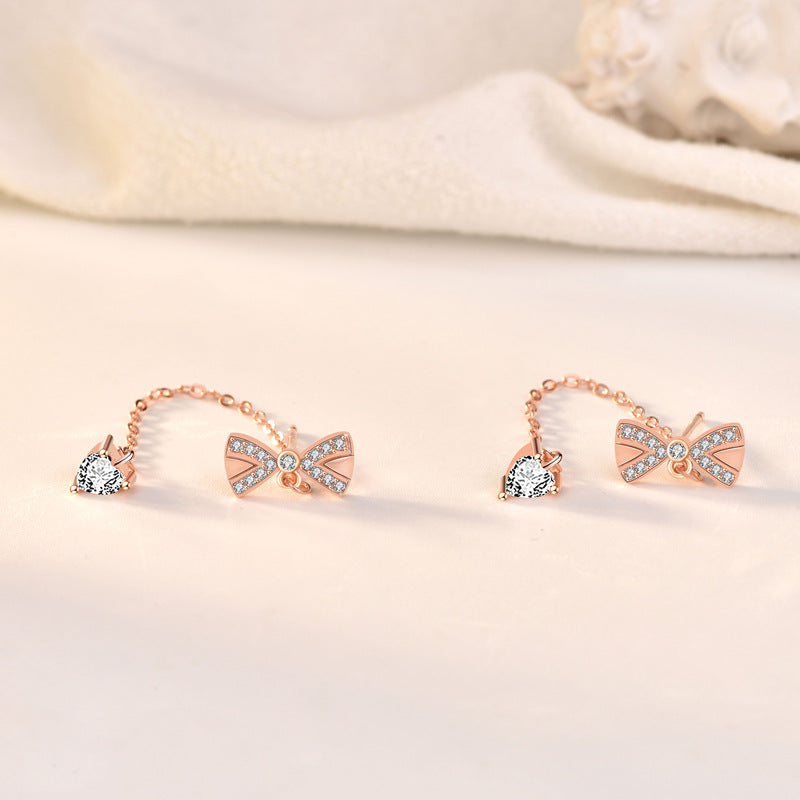 Sterling Silver Bowknot Tassel Simple Stud Earrings by edenista