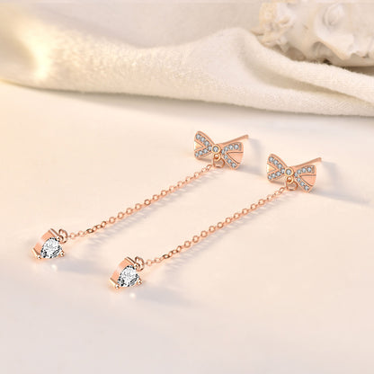Sterling Silver Bowknot Tassel Simple Stud Earrings by edenista