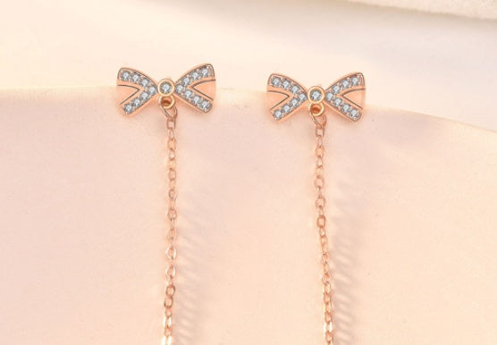 Sterling Silver Bowknot Tassel Simple Stud Earrings by edenista