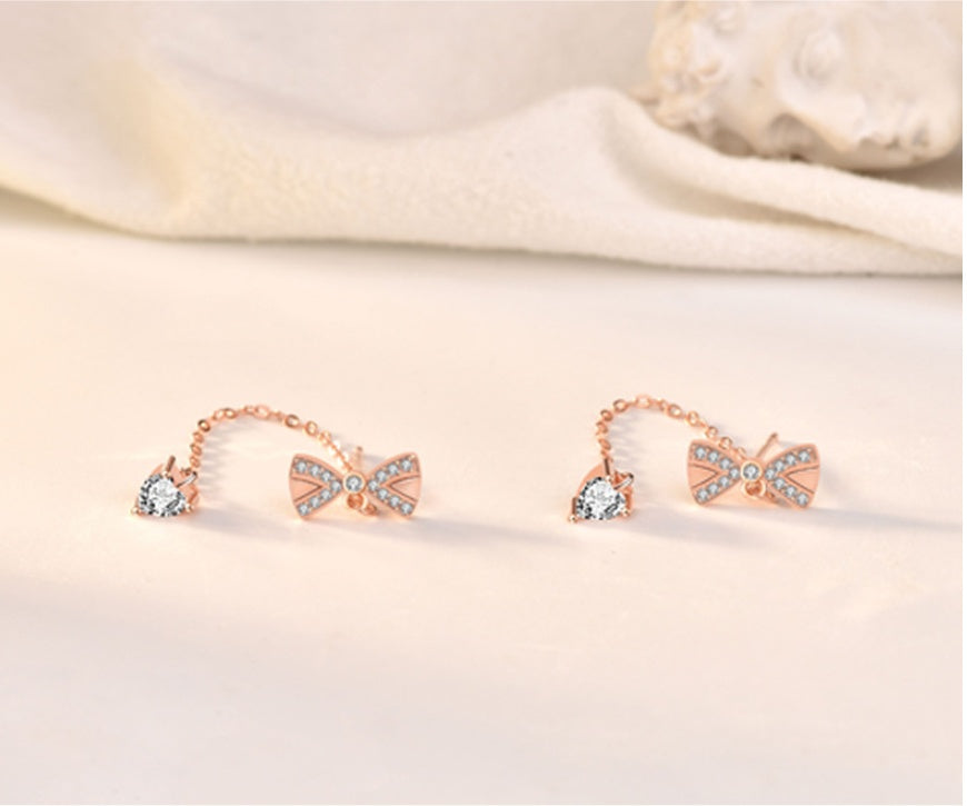 Sterling Silver Bowknot Tassel Simple Stud Earrings by edenista