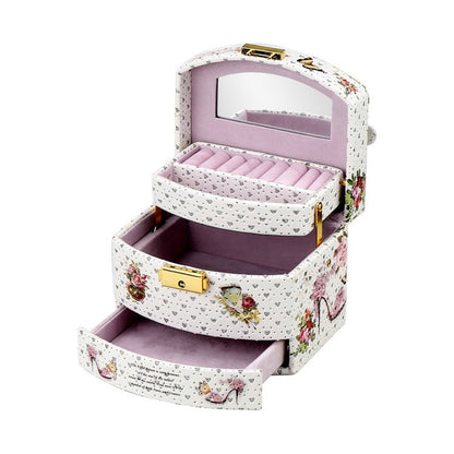Princess small ring jewelry box by edenista with floral white exterior, pink velvet interior, and gold hardware.