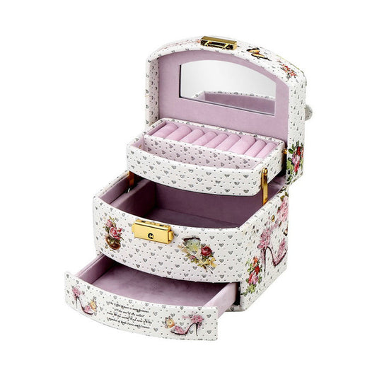Princess small ring jewelry box by edenista with floral white exterior, pink velvet interior, and gold hardware.
