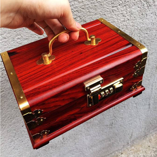 edenista portable mahogany jewelry box with brass hardware, carrying handle and lock