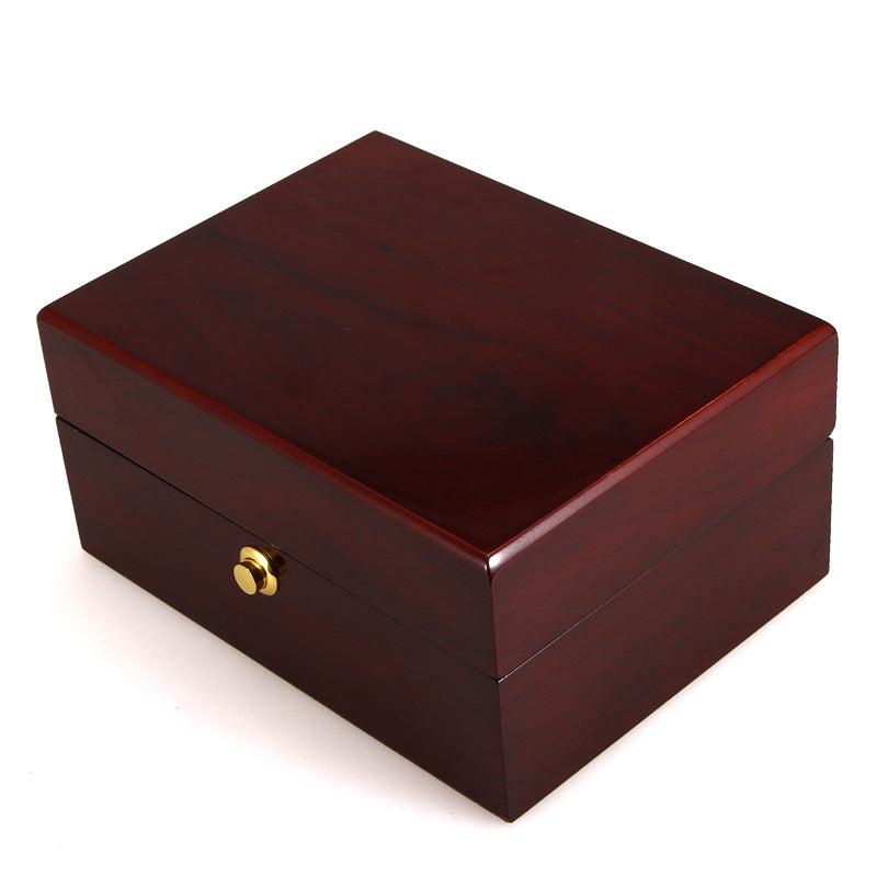 Painted watch box by edenista, dark mahogany finish with gold knob drawer
