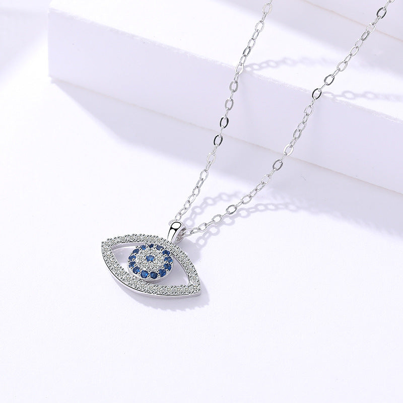 Demon Eye pendant necklace in 925 sterling silver with blue and clear stones