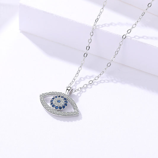 Demon Eye pendant necklace in 925 sterling silver with blue and clear stones