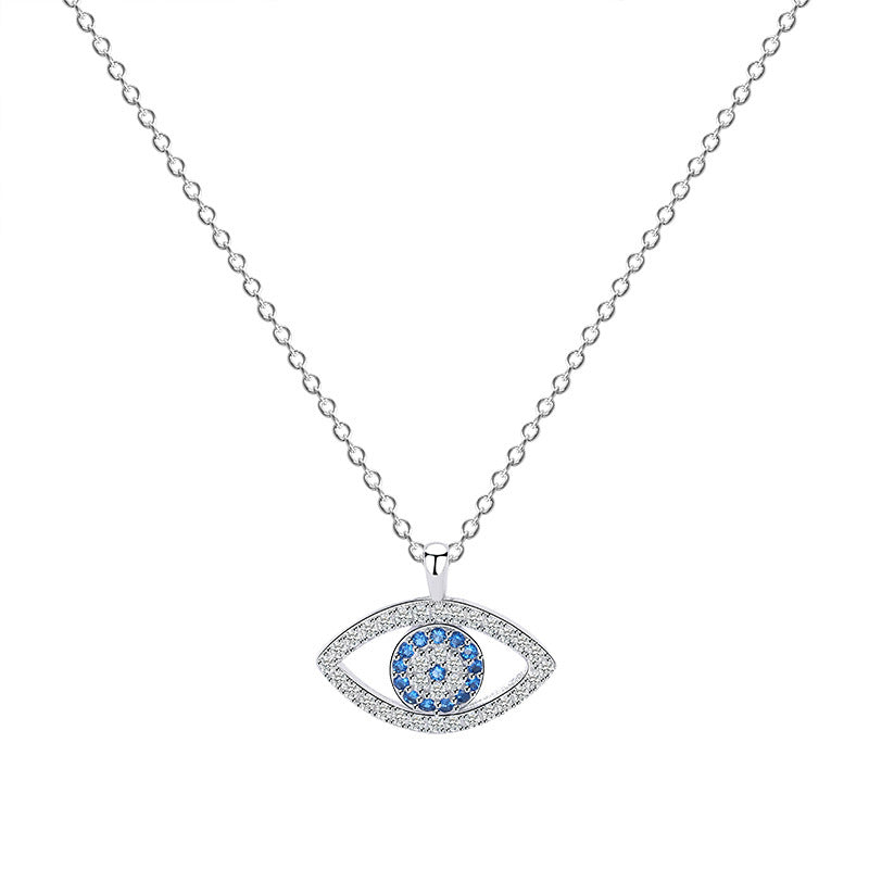 Demon eye pendant necklace, 925 sterling silver with blue and clear stones