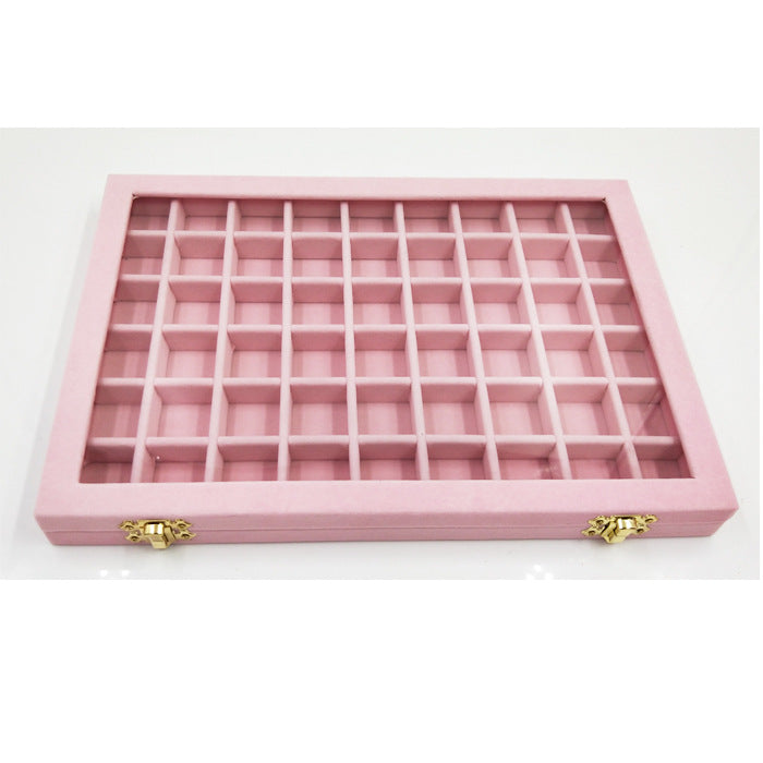Flannel large jewelry and nail art display box with glass lid, pink grid organizer by Edenista