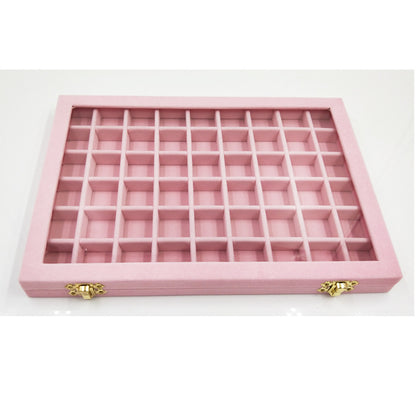 Flannel large jewelry and nail art display box with glass lid, pink grid organizer by Edenista