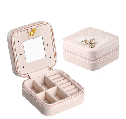edenista portable travel jewelry box, blush pink with a lid mirror and divided compartments