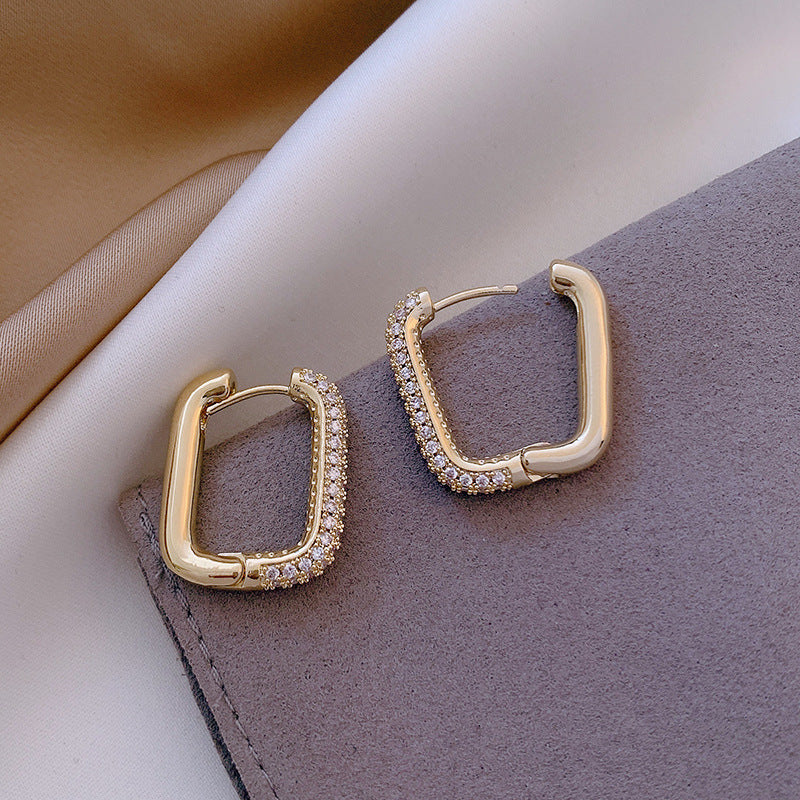 Geometric Square Earrings Zircon Earrings French Earrings by edenista