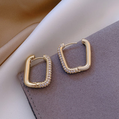 Geometric Square Earrings Zircon Earrings French Earrings by edenista