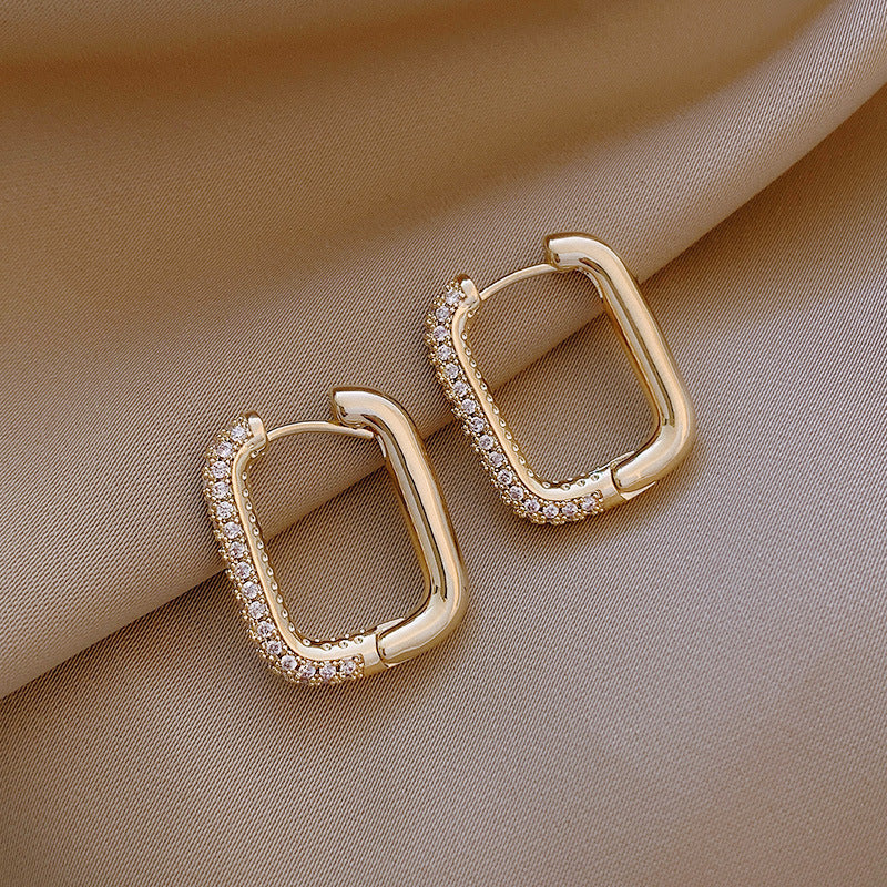 Geometric Square Earrings Zircon Earrings French Earrings by edenista