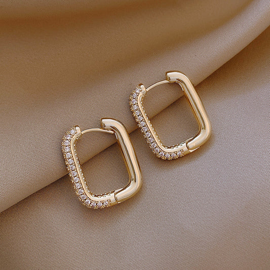Geometric Square Earrings Zircon Earrings French Earrings by edenista