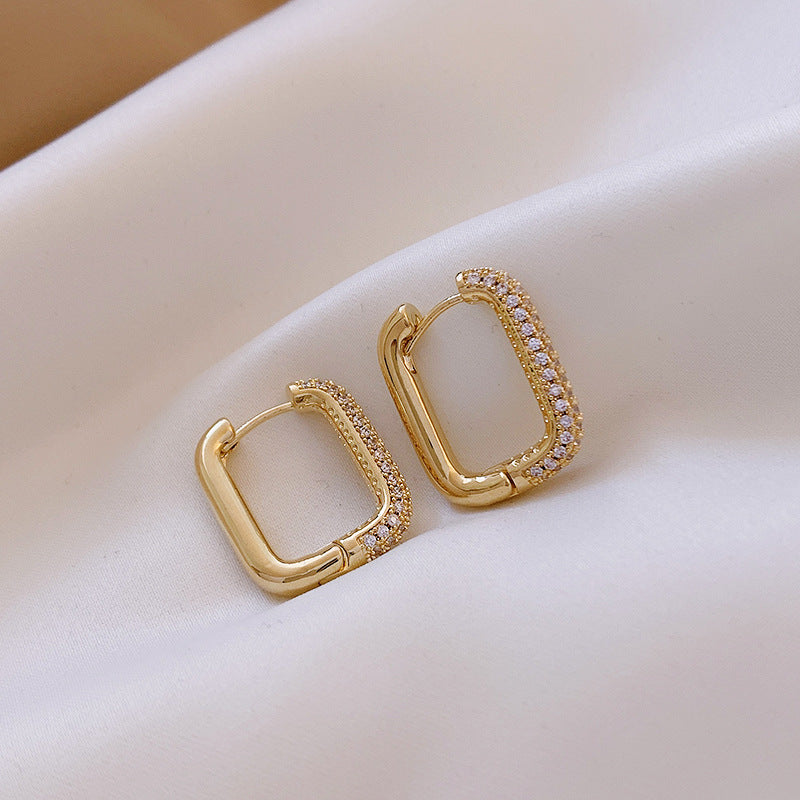 Geometric Square Earrings Zircon Earrings French Earrings by edenista