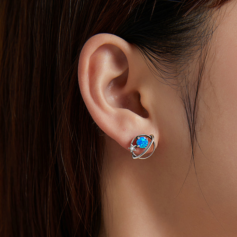 Sterling Silver Earrings For Women With Simple Hollow Blue Opo Earrings by edenista