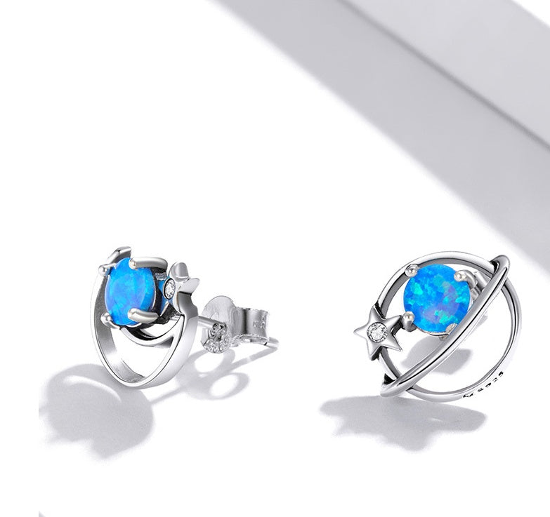 Sterling Silver Earrings For Women With Simple Hollow Blue Opo Earrings by edenista