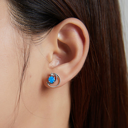 Sterling Silver Earrings For Women With Simple Hollow Blue Opo Earrings by edenista