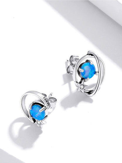 Sterling Silver Earrings For Women With Simple Hollow Blue Opo Earrings by edenista
