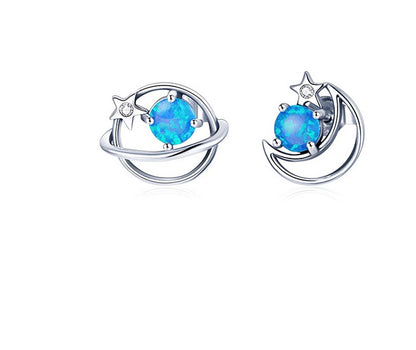 Sterling Silver Earrings For Women With Simple Hollow Blue Opo Earrings by edenista