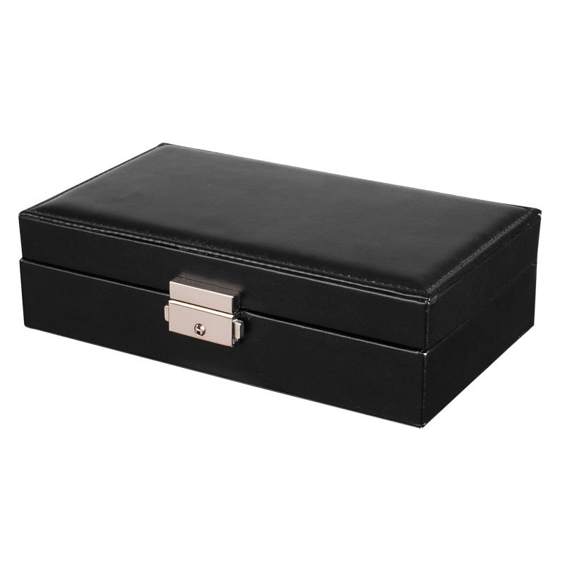 Double-layer PU leather jewelry box by edenista, black, large-capacity with metal clasp.
