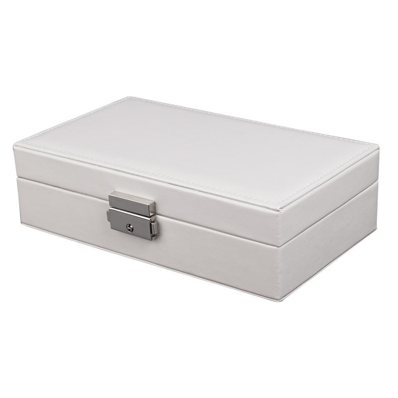 Edenista double-layer PU leather jewelry box, white with metal clasp; portable storage for necklaces, rings and watches