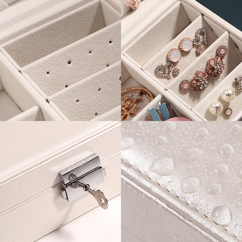 Edenista dual-layer PU leather jewelry box in pale cream with divided compartments and metal latch