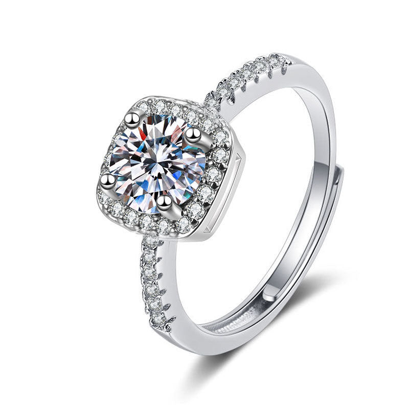 Women's ring imitation moissan diamond halo with pavé band in silver, cj brand