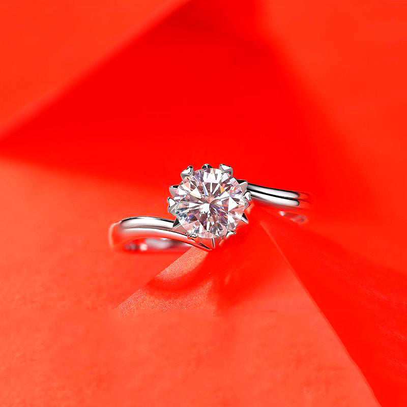 Ring with imitation moissan diamond, round solitaire stone, silver band, CJ brand
