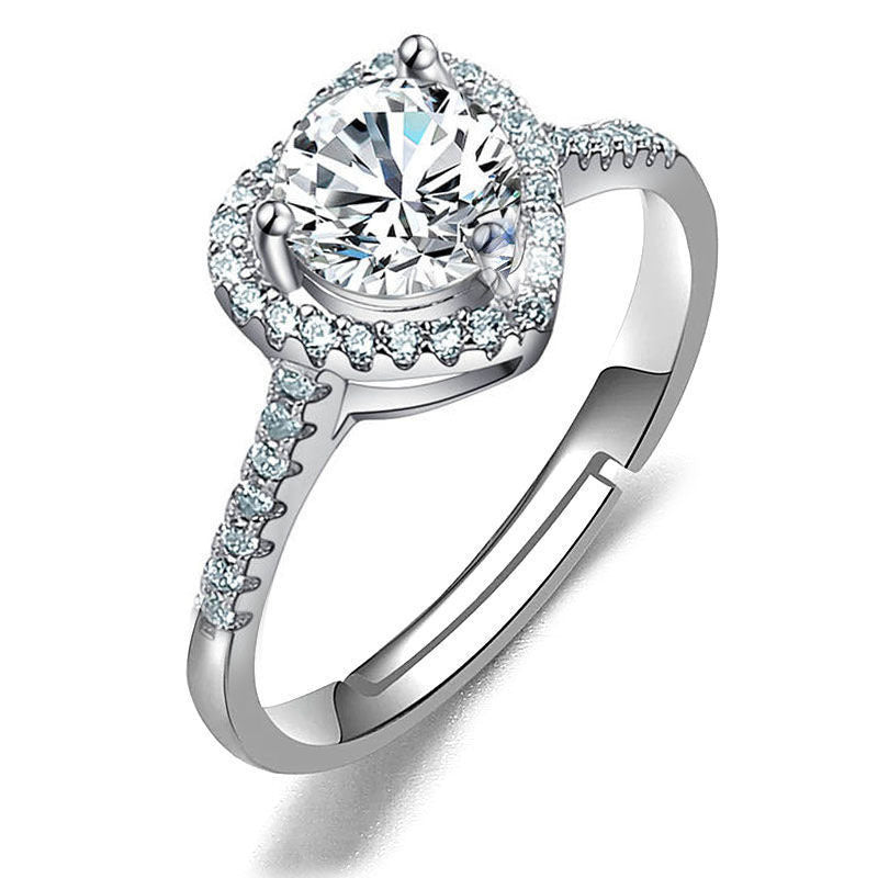 Ring CJ imitation moissan diamond, silver halo setting with pave band