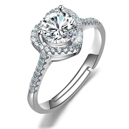Ring CJ imitation moissan diamond, silver halo setting with pave band