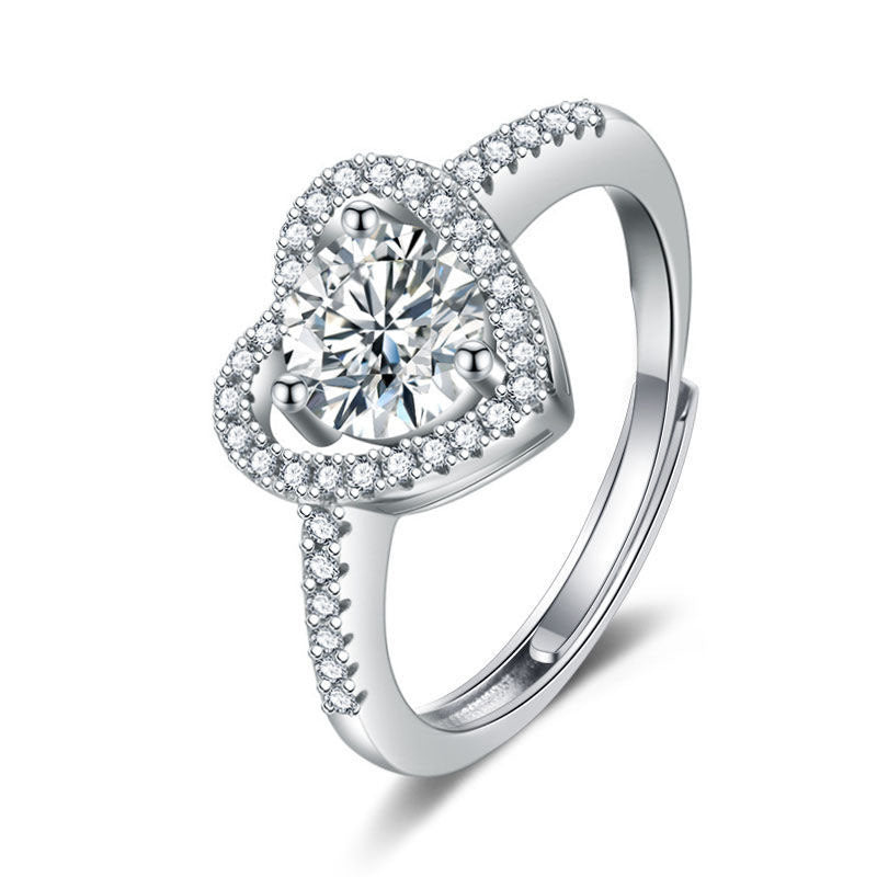 Women’s imitation moissan diamond halo ring with pavé band in silver tone